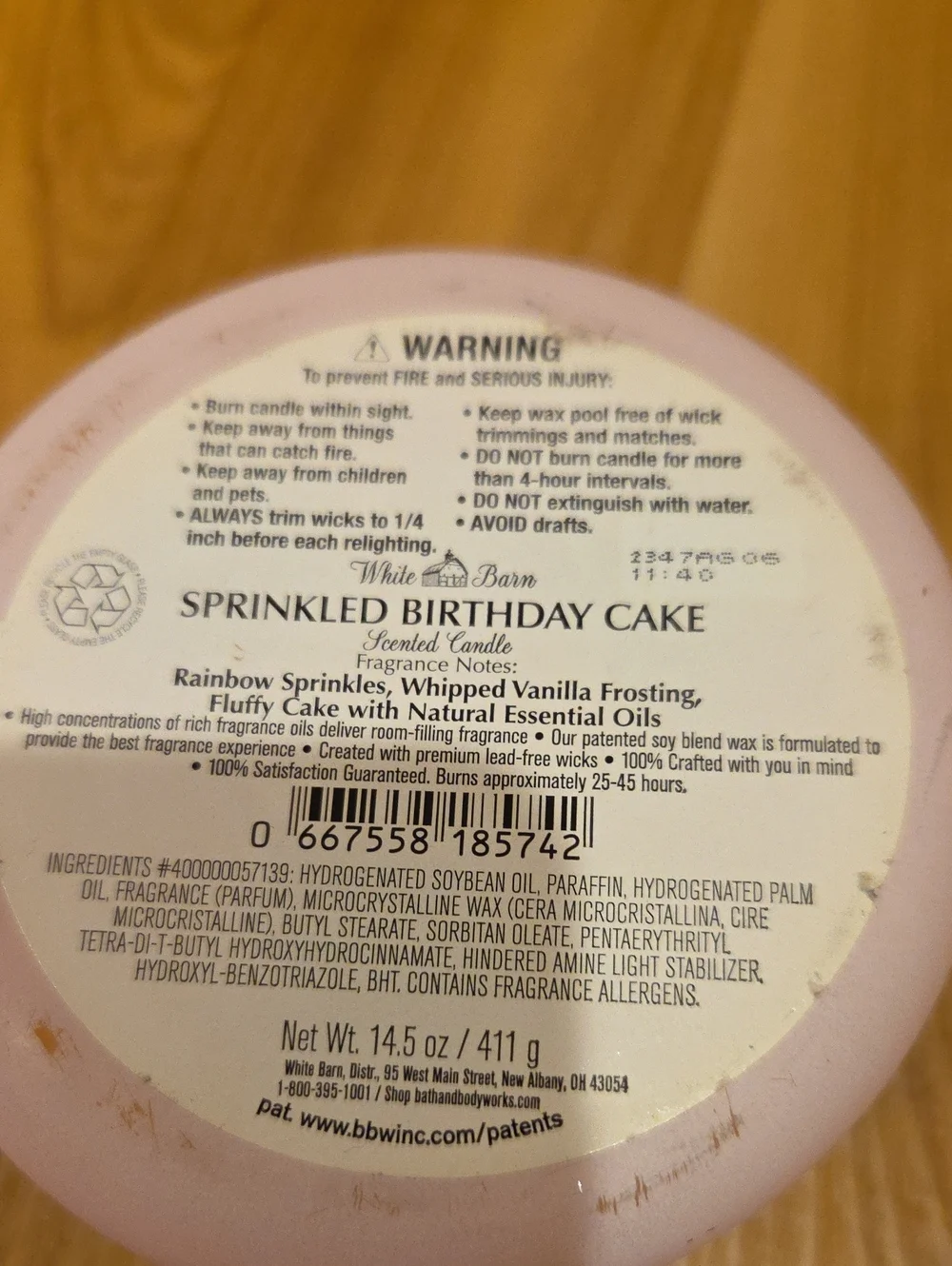 White Barn Sprinkled Birthday Cake 3-Wick Scented Candle - Pink - Picture 2 of 2